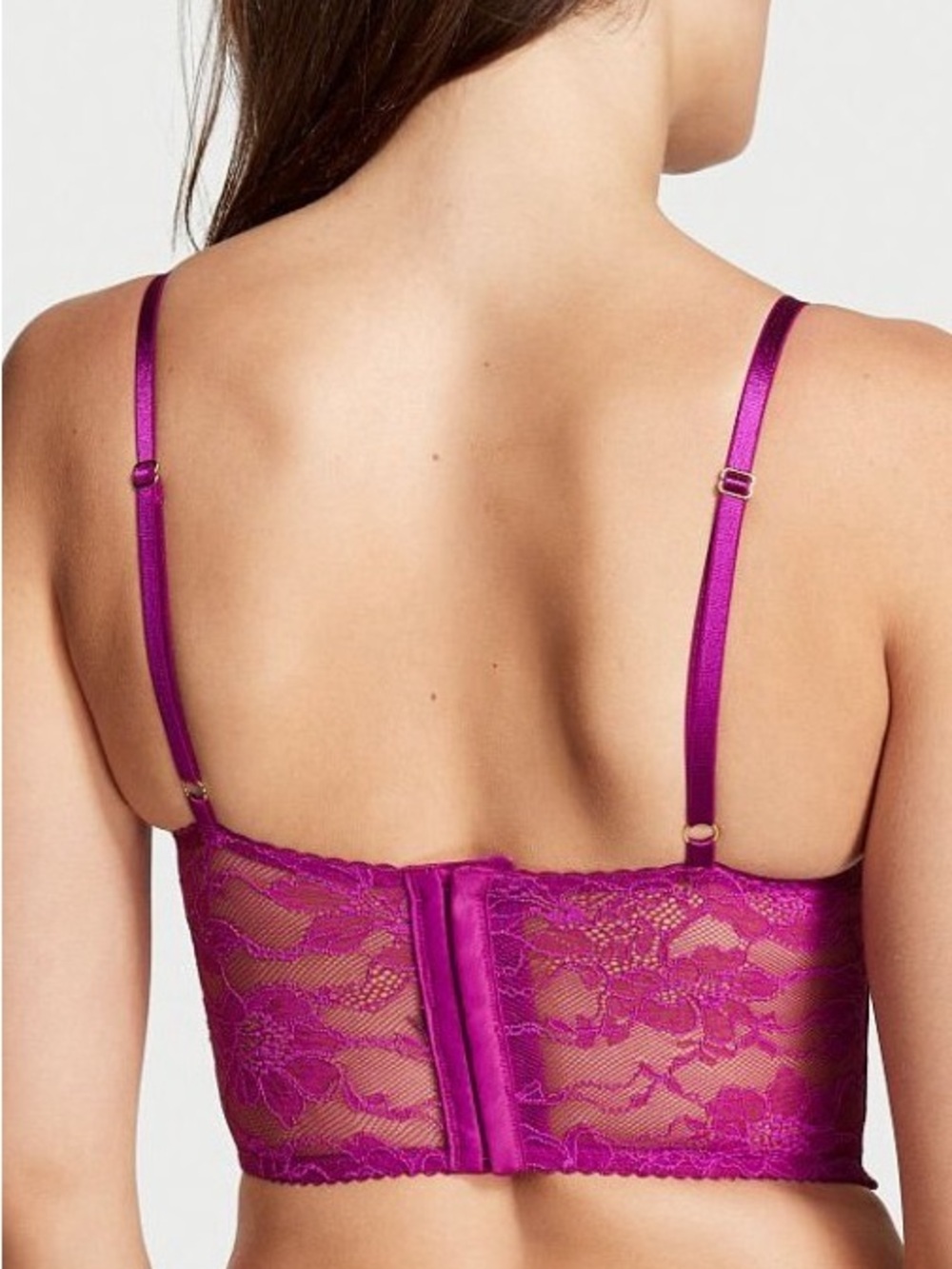 Victoria's Secret Raspberry Satin Longline Bombshell Bra Top with Lace Trim - Picture 3 of 7